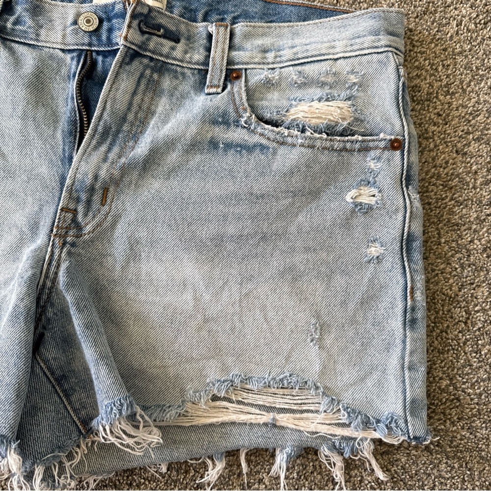 Abercrombie & Fitch Mid Rise Boyfriend Light Blue Distressed Jean Shorts - 29/8 - Picture 3 of 5